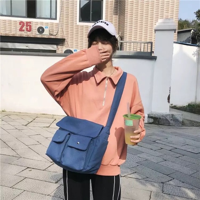 túi đeo chéo vải bố, túi tote bag đi học hộp vintage ulzzang