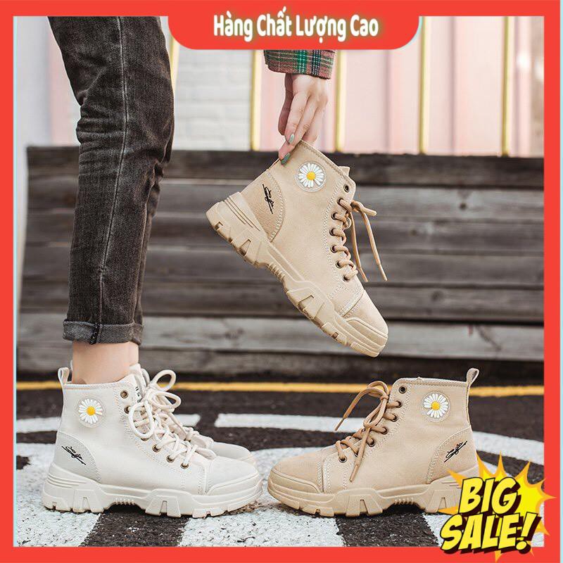 Boot nữ Cổ Cao Chất Vải huy hiệu hoa cúc tròn | BigBuy360 - bigbuy360.vn