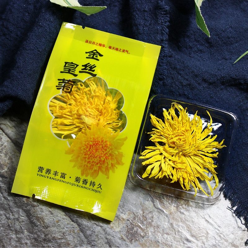 Combo 40 gói trà hoa cúc Hoàng Đế vàng giúp thanh nhiệt giải độc tặng kèm hộp thiếc và túi xách