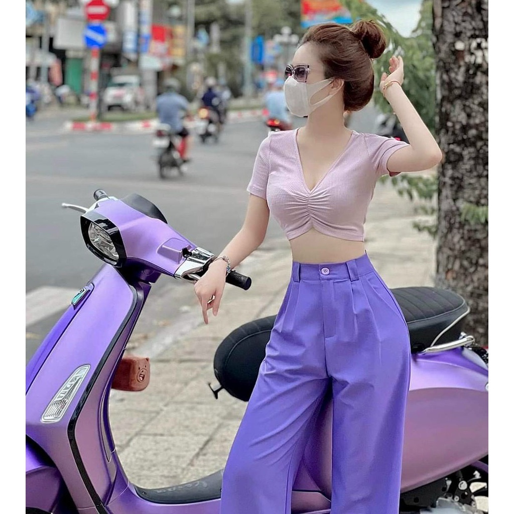 [HCM] Sét Bộ Áo Thun Gân Quần From Thun Cotton Lạnh Rộng Giả Khóa (Có Con Dỉa) Thời Trang Nữ Sam Closet Free Size 40-55k
