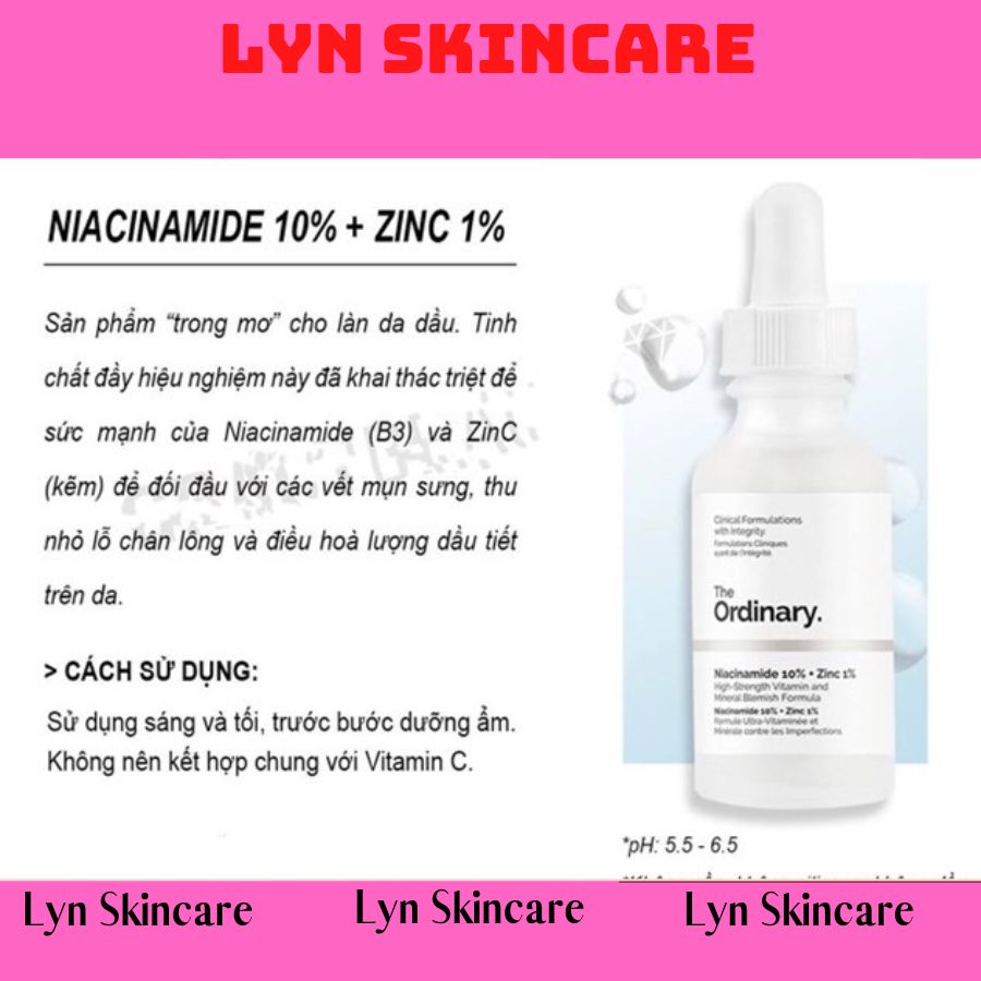 Tinh chất The Ordinary Niacinamide 10% + Zinc 1% giảm mụn giảm thâm