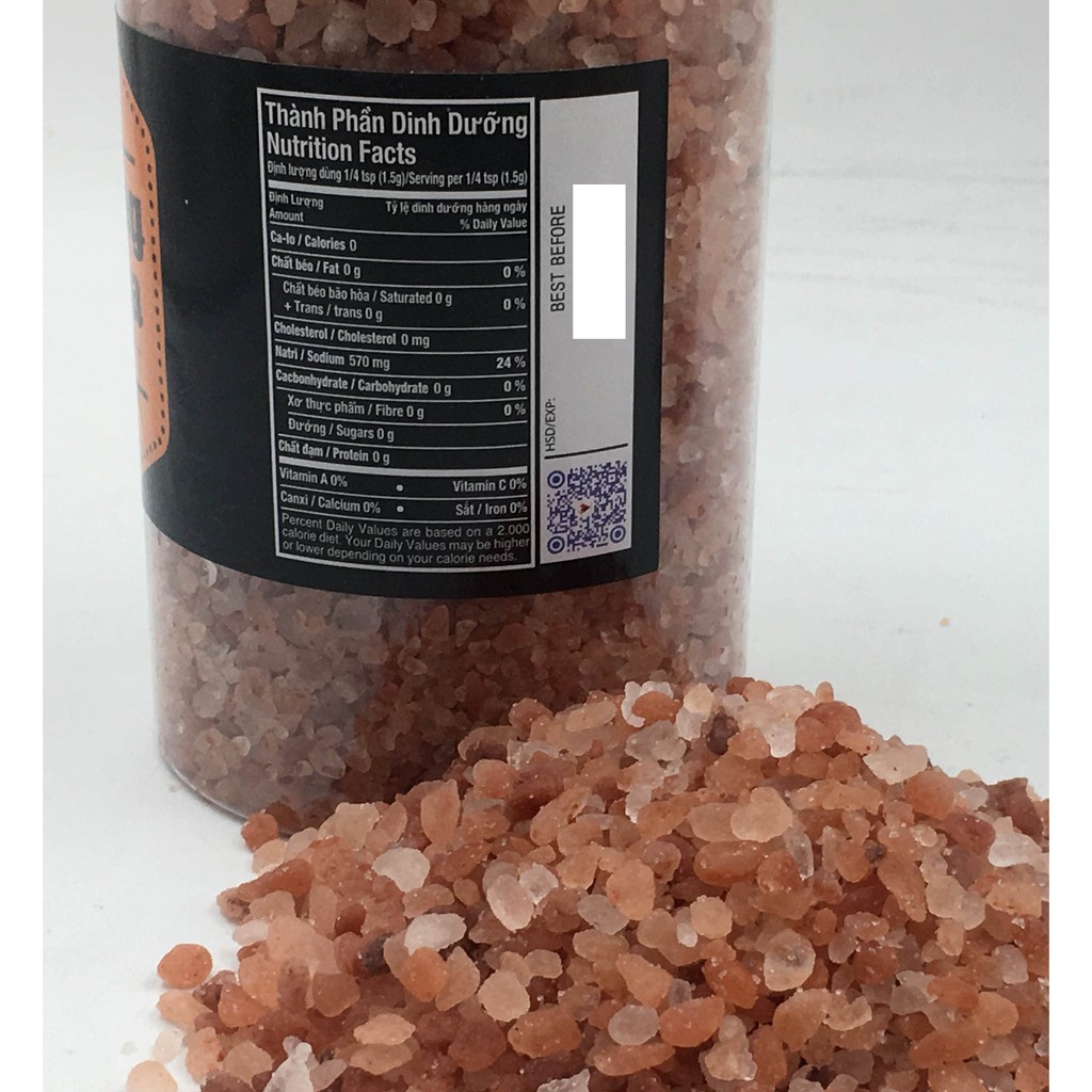 Muối hồng Hạt Himalaya hiệu Pow's khối lượng 800 gram. Nguyên liệu nhập trực tiếp từ Pakistan.