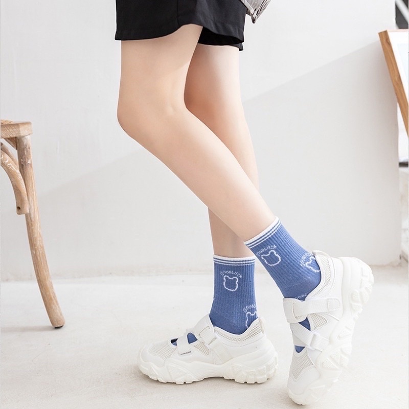 Sét 5 Đôi Vớ Tất Nữ Cổ Cao Tông Xanh Trắng Phong Cách Hàn Quốc