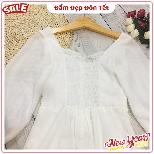 Đầm trắng xinh Lemarr dress tay dài from chuẩn vây cổ vuông kết hợp phần dúm ngực diêu xinh tay bồng ( kèm ảnh thật ) | BigBuy360 - bigbuy360.vn