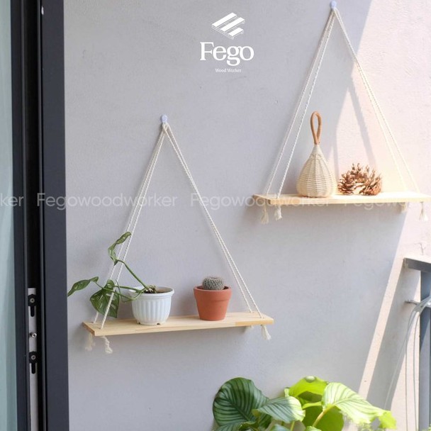 Kệ gỗ treo tường dây thừng FEGO/ decor trang trí nhà cửa