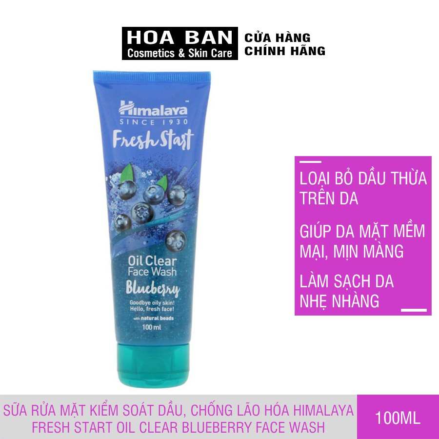 Sữa rửa mặt kiểm soát dầu, chống lão hóa Himalaya Fresh Start Oil Clear Blueberry Face Wash 100ml