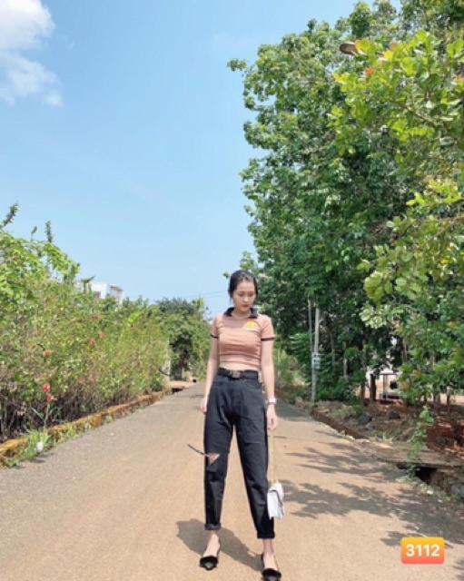 Quần baggy jean đen Domi 094 rách cơ bản hình thật ảnh sàn