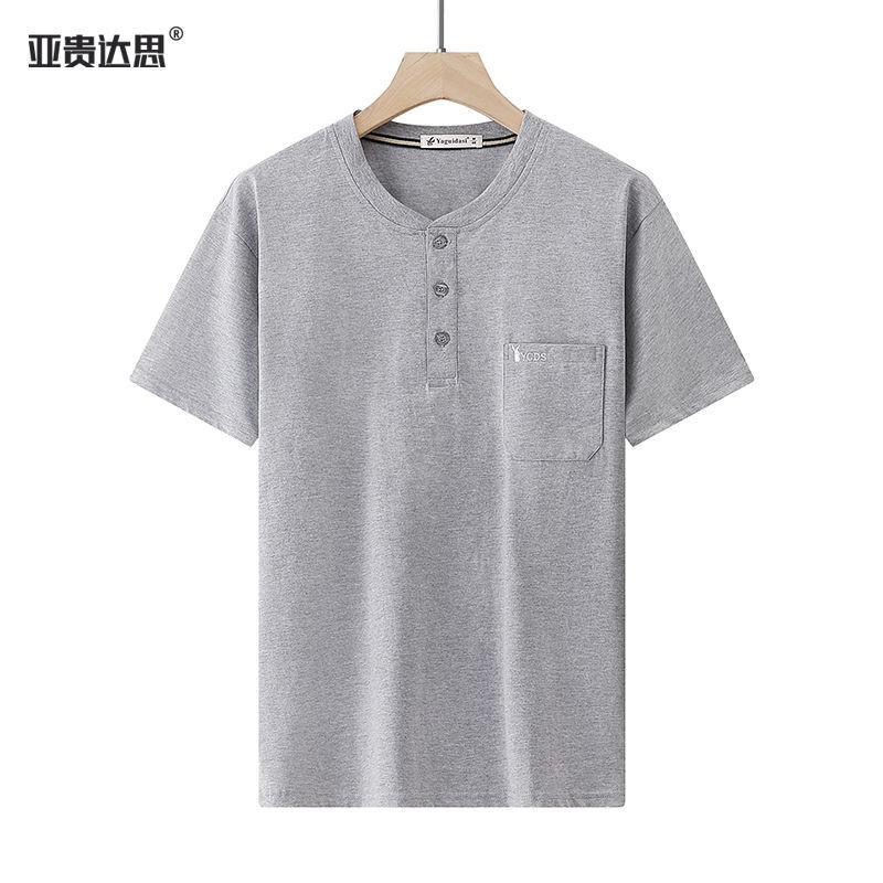 Áo thun cotton ngắn tay nam trung niên và cao tuổi cổ tròn mùa hè bố rộng rãi size lớn từ bi nữa -sleeve