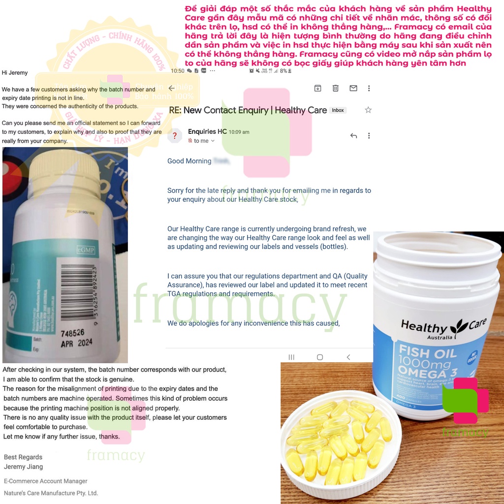 Dầu cá Healthy Care Fish Oil Omega 3 1000mg, Úc (400 viên) bổ sung DHA cho người từ 6 tuổi trở lên | BigBuy360 - bigbuy360.vn