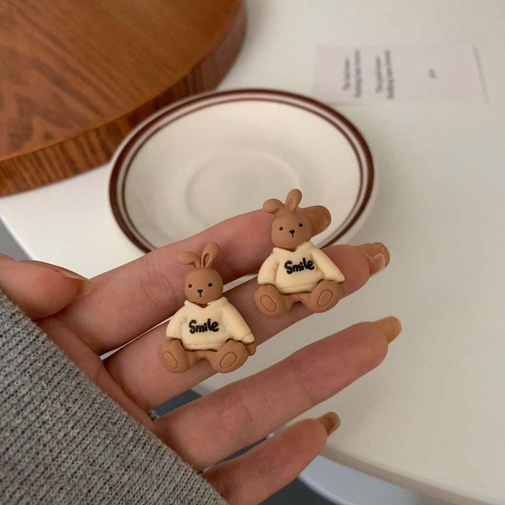 JARRED Bông Tai Mạ Bạc 925 Hình Thỏ / Gấu Hoạt Hình Dễ Thương Phong Cách Hàn Quốc