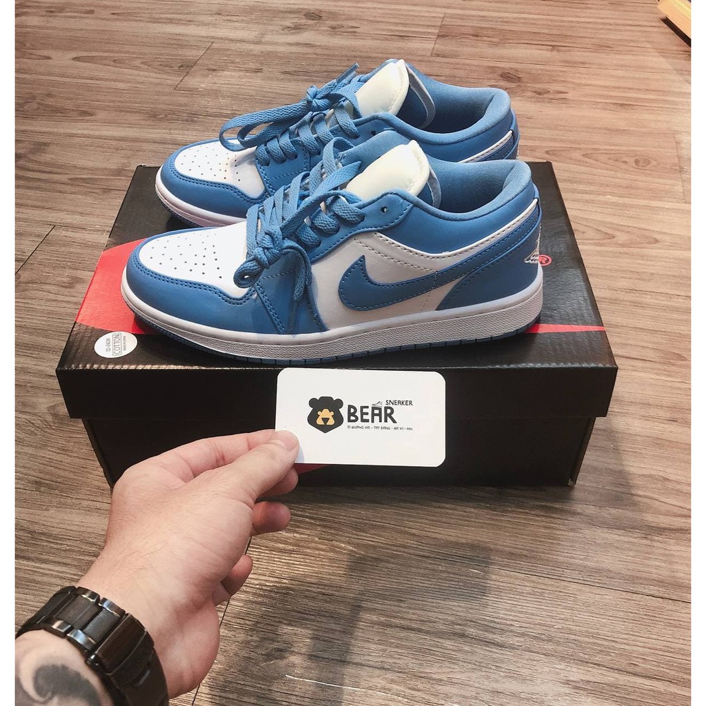 Giày thể thao Jordan 1 xanh dương thấp hàng 1:1 [BIG SALE + FULL BOX +PHỤ KIỆN] Da thật- mềm - bo viền- full size nam nữ