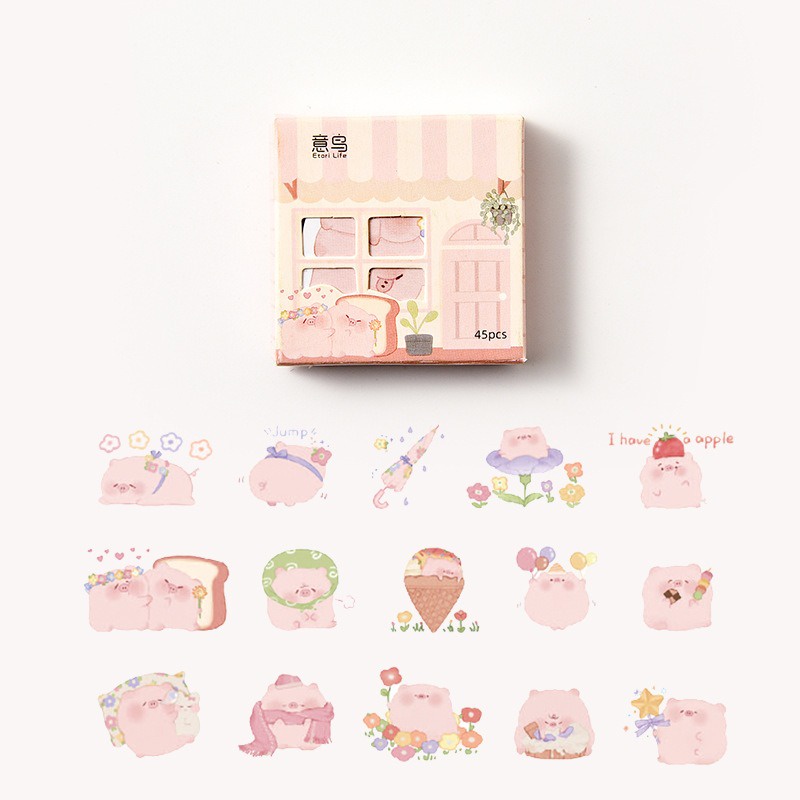 Sticker cute hàn quốc đáng yêu , hình dán sticker cute 45 miếng dán trang trí sổ dễ thương