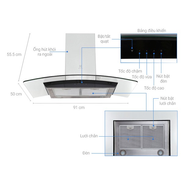 [CHỈ GIAO HCM] - Máy hút mùi bằng thép không gỉ 70cm - EFC736GAR - HÀNG CHÍNH HÃNG