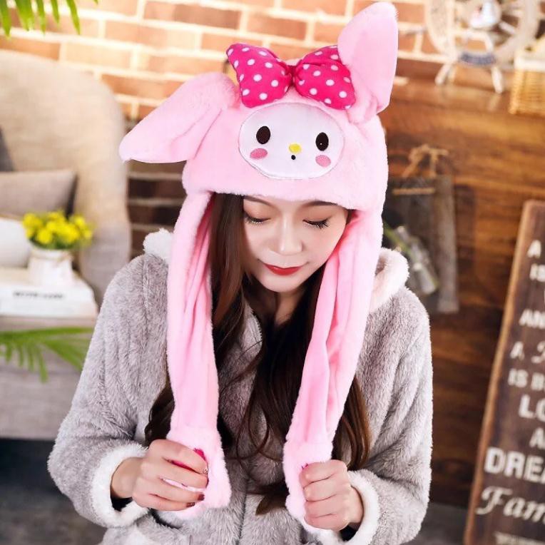 Nón Hello Kitty Gắn Nơ Tai Thỏ Giật Giật Có Đèn Ngộ Ngĩnh Dễ Thương ( Hàng Quảng Châu )