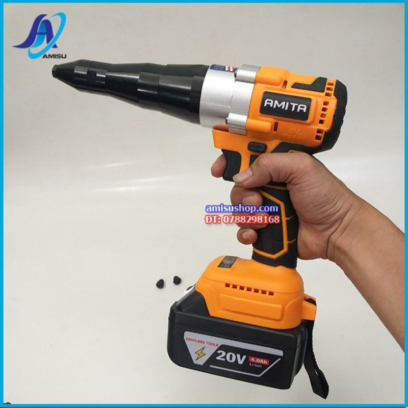 Máy Rút Rive Đinh Tán  AMITA 18V Không Chổi Than - Súng Bắn Rút Rive Đinh Tán Nhỏ Gọn Tiện Lợi