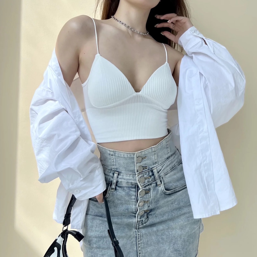 Áo 2 dây dáng Croptop Freesize bra thun tăm mùa hè, có mút độn ngực tạo khe Sexy quyến rũ Missie MS02