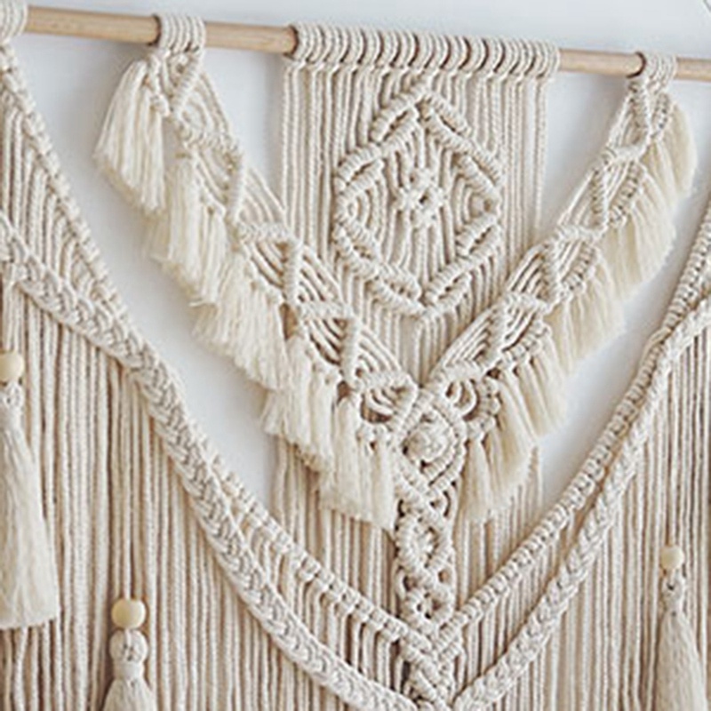 Thảm Macrame Đan Tay Phối Tua Rua Treo Tường Trang Trí Phong Cách Bohemian
