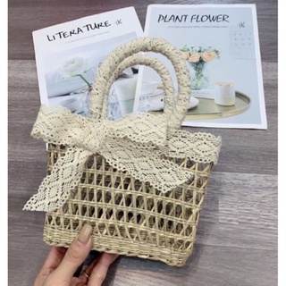Xưởng sỉ túi cói mini viền ren nơ