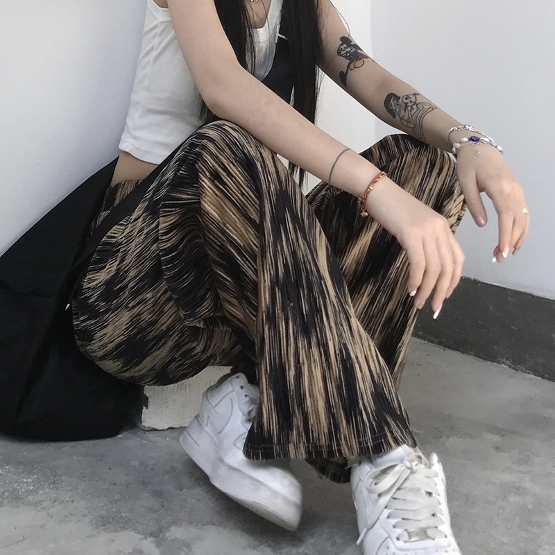 Porozi  Quần dài  lưng cao dáng rộng vải mỏng phối màu nhuộm độc đáo với 4 màu tuỳ chọn kiểu Hàn Quốc