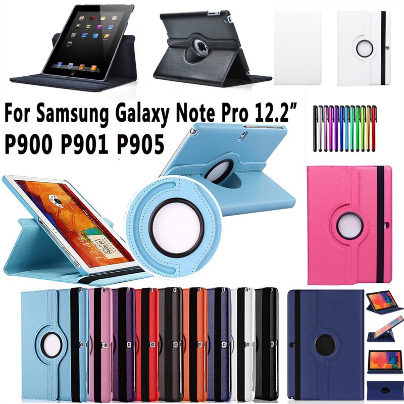 Ốp lưng da PU có ngăn đựng thẻ cho Samsung Galaxy Tab Note Pro 12.2" P900 P901 360°