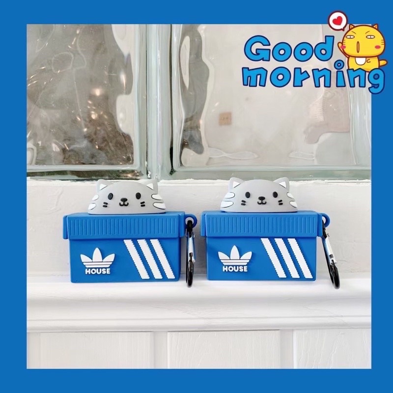 Case Airpod 1/2/Pro Hình Hộp Mèo Đen Mèo Xám