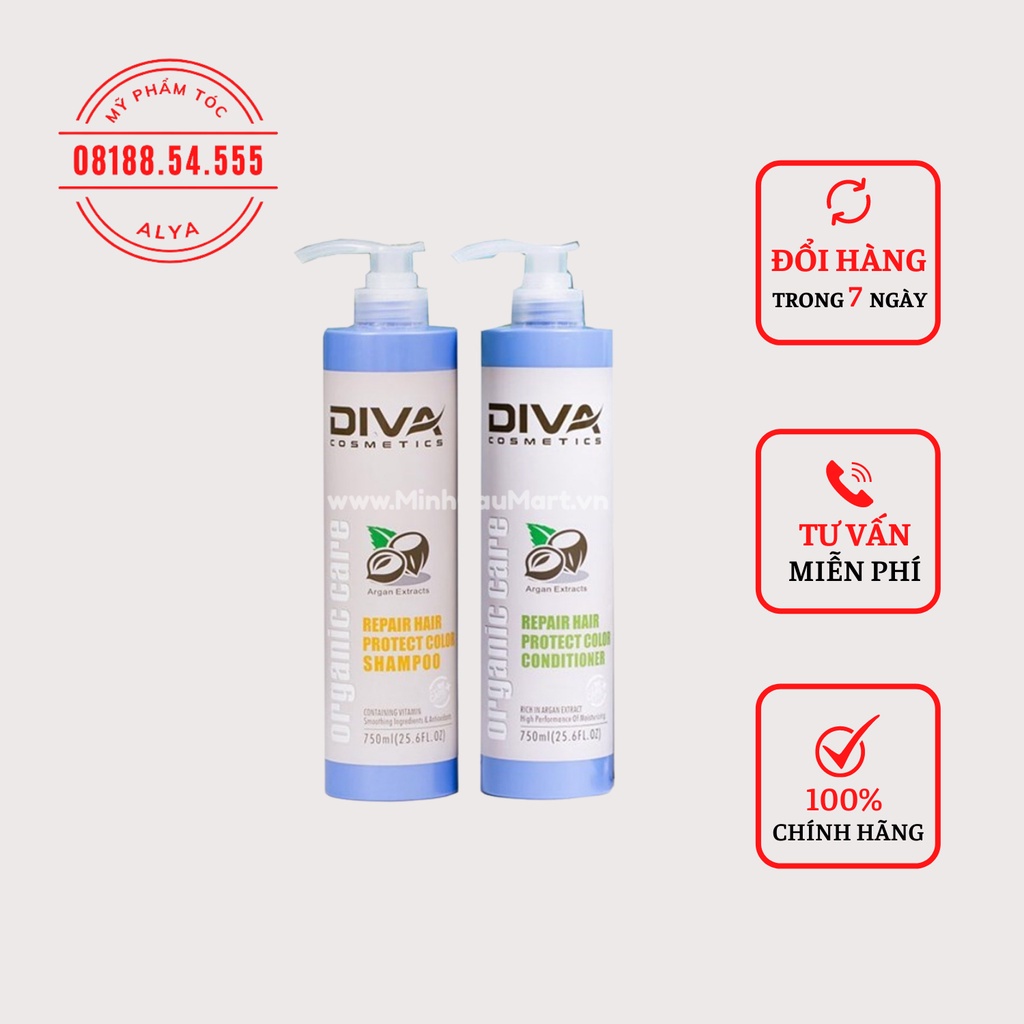 Cặp dầu gội xả DIVA Collagen 750ML Giảm Gãy Rụng Phụ hồi tóc hư tổn, giữ màu tóc nhuộm. CHÍNH HÃNG Ý ALYA