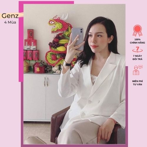 Áo blazer nữ, áo vest nữ dáng suông dài tay khuy bọc 2 màu cá tính