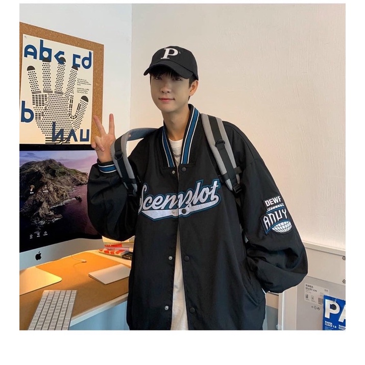Áo khoác dù bomber form rộng viền tay ( 2 màu Trắng , Đen )