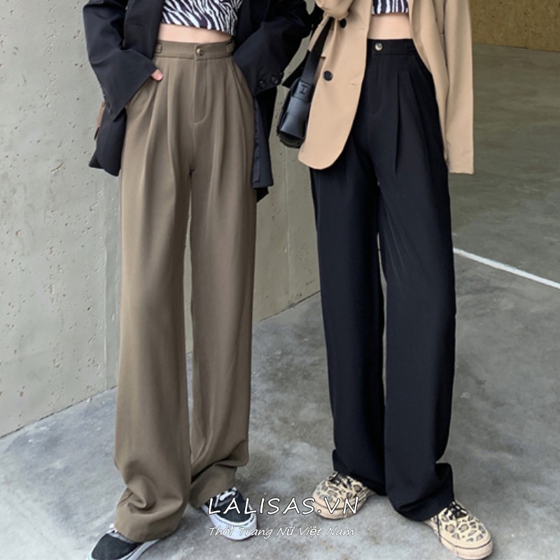 Quần lưng cao ống rộng phong cách Hàn Quốc dành cho nữ