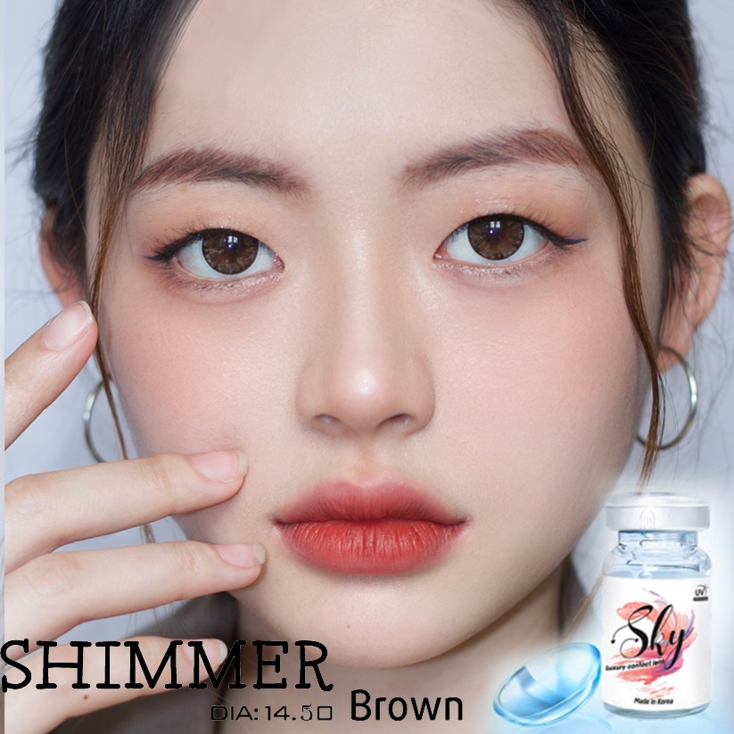 Kính áp tròng Sky Lens -Shimmer Brown 0-6 Độ-Made in Korea Chính Hãng Dia14.00