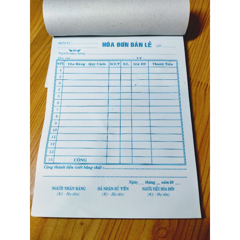 Hoá đơn bán lẻ 100 tờ