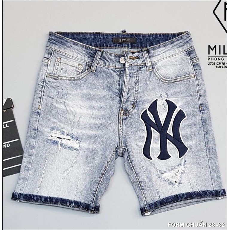 Quần short jean nam rách 2 điểm New York thời thượng cao cấp form chuẩn BB14