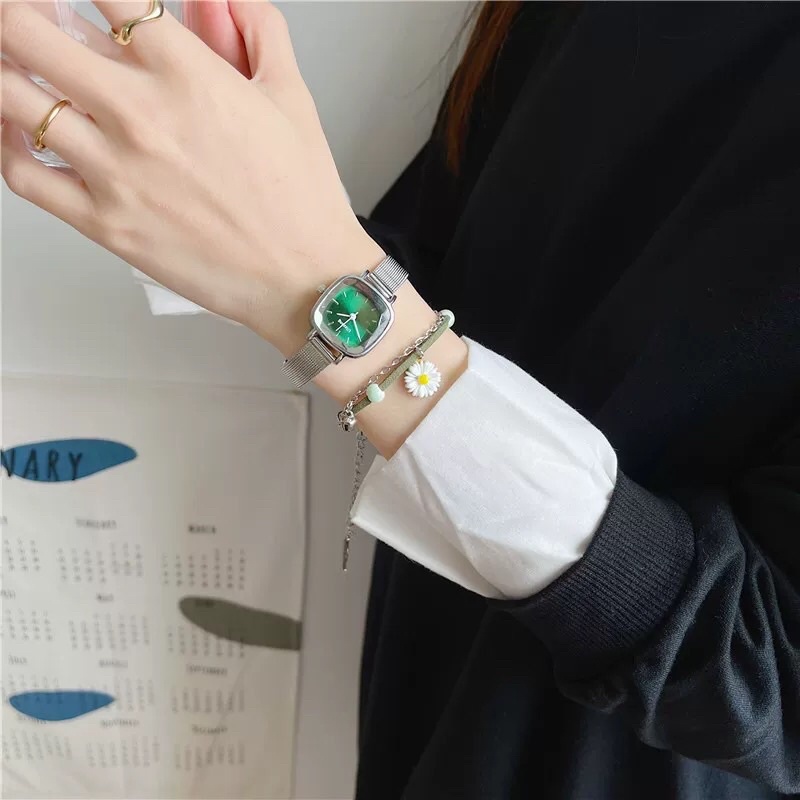 Đồng hồ nữ sang trọng ULZZANG dây kim loại mặt vuông 26mm thời trang Hàn Quốc có chống nước - SULAGRE