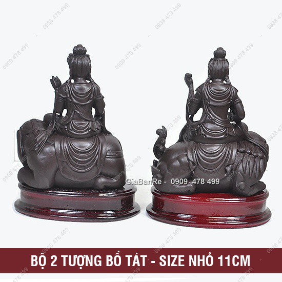 Bộ 2 Tượng Đại Bồ Tát Văn Thù Và Phổ Hiền Đại  - Cao 11cm -  Nâu - 6866.3