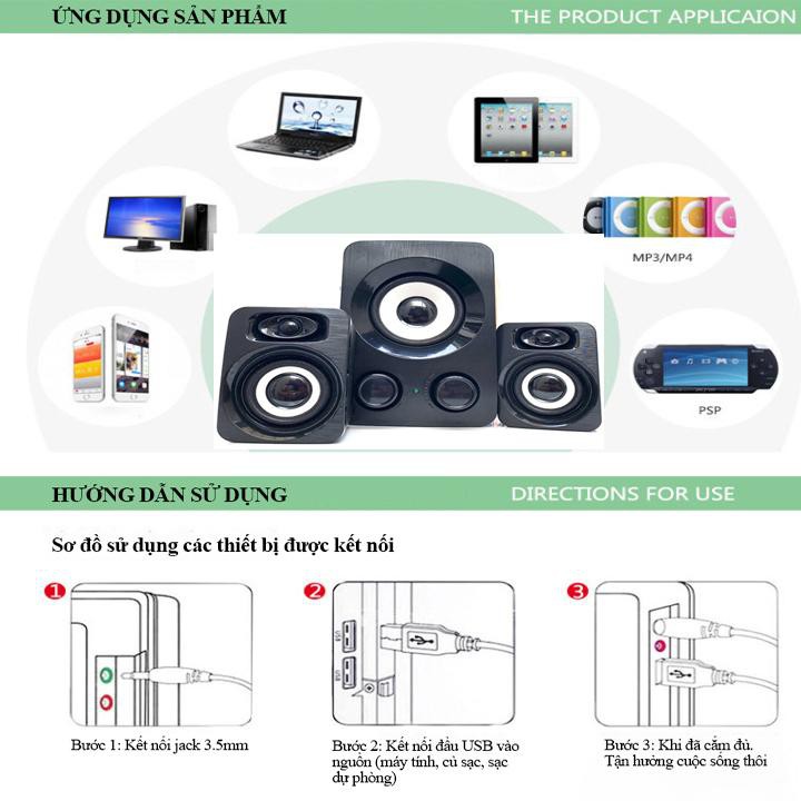 Loa vi tính mini cho máy tính, điện thoại bass ấm TREBLE 2.1