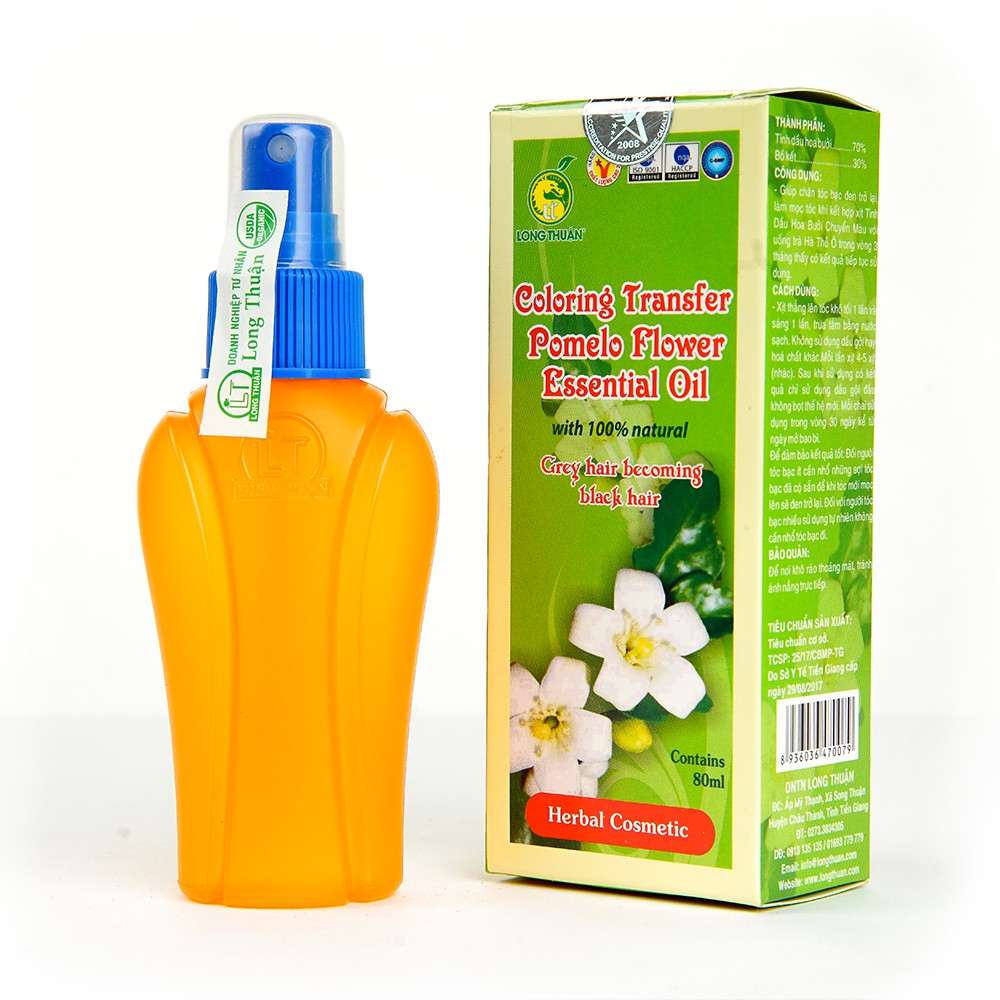 Tinh Dầu Hoa Bưởi Chuyển Màu-Long Thuận chai 80ml Giúp tóc bạc chuyển thành tóc đen