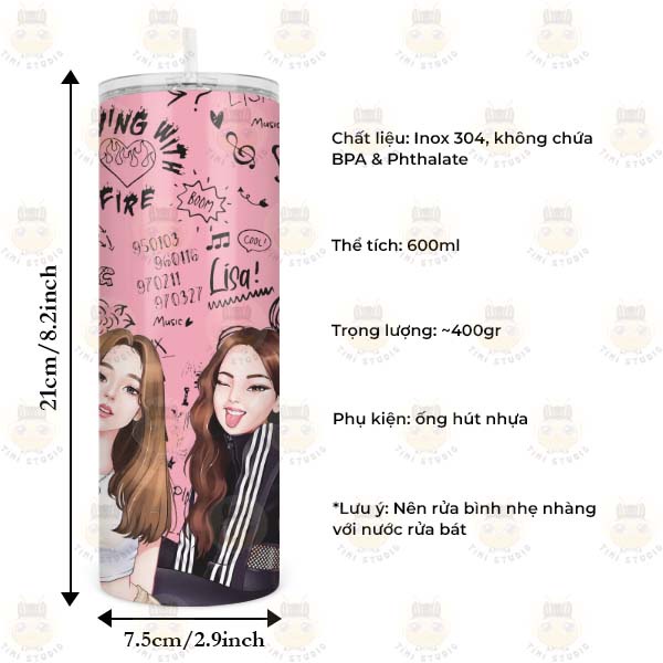 Bình Nước Giữ Nhiệt Hình Black Pink - Ly Giữ Nhiệt Hình Black Pink - Cốc Giữ Nhiệt Hình Black Pink - Tỉ Mỉ Studio