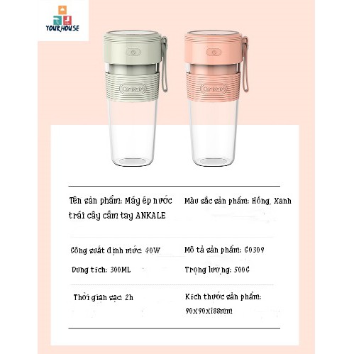 Máy xay sinh tố cầm tay mini đa năng ❤ máy xay cầm tay thịt đá Bảo Hành 12T Cốc Thủy Tinh 2 Lưỡi 3000mah
