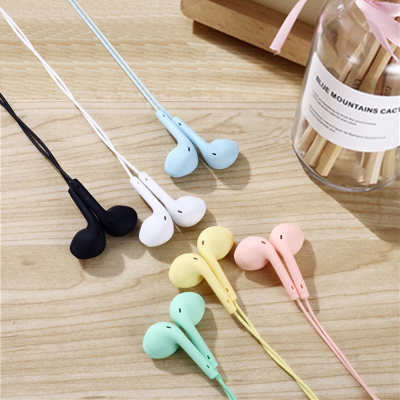 Macaron color in-ear headphones 3.5 mm jack in-ear headphones with microphone for mobile phones