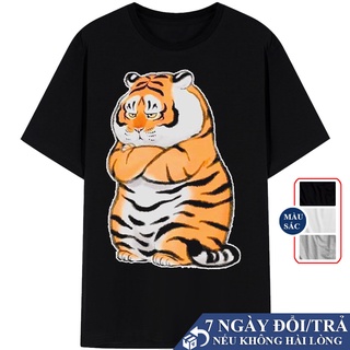Áo Thun Tay Lỡ Con Hổ, Áo Phông Oversize In Hình Con Hổ Nam Nữ Tay Ngấn Nhiều Màu Đen, Trắng, Xám V4