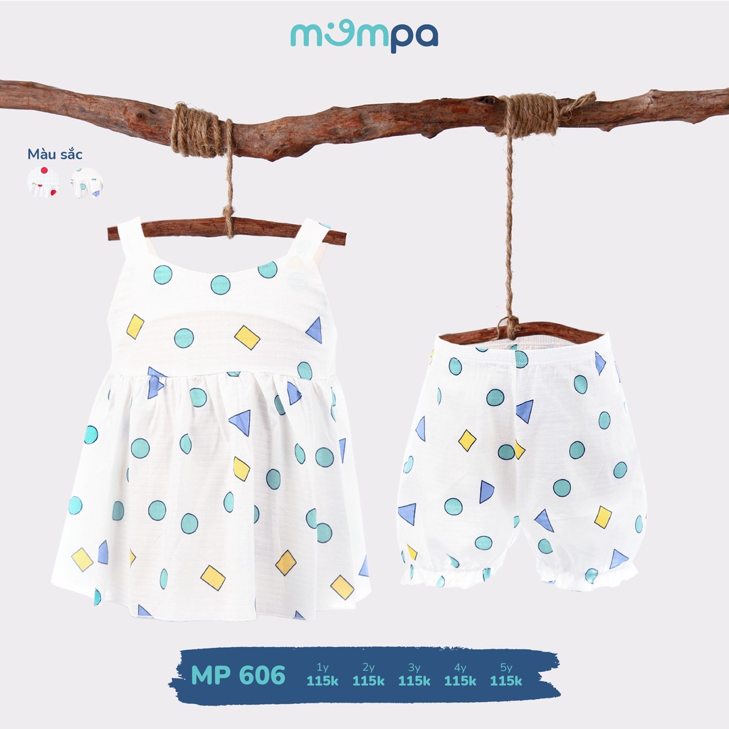 Váy 2 dây cho bé kèm quần vải thô HT họa tiết chấm đỏ/xanh MP606 - MOMPA