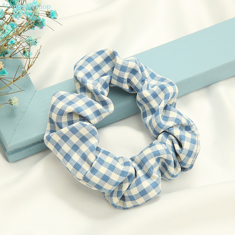 Scrunchies chun cột tóc hoạ tiết kẻ caro, chất vải dày dặn - Dây buộc tóc caro phong cách Hàn Quốc