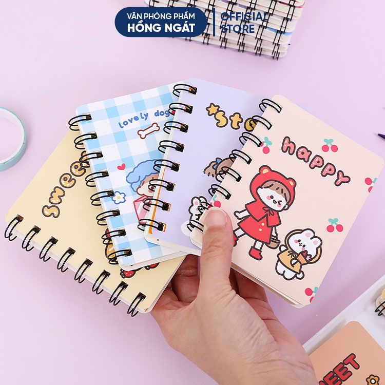 Sổ tay cute hoạt hình đẹp dễ thương, sổ tay ghi chép lò xo mini nhỏ gọn bỏ túi 80 trang không dòng kẻ S03