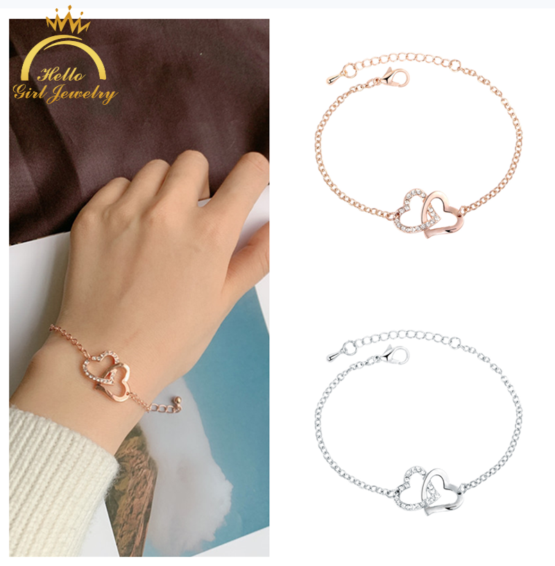 Vòng Tay Mạ Vàng Hồng / Bạc Đính Đá Thiết Kế Hai Chữ Love