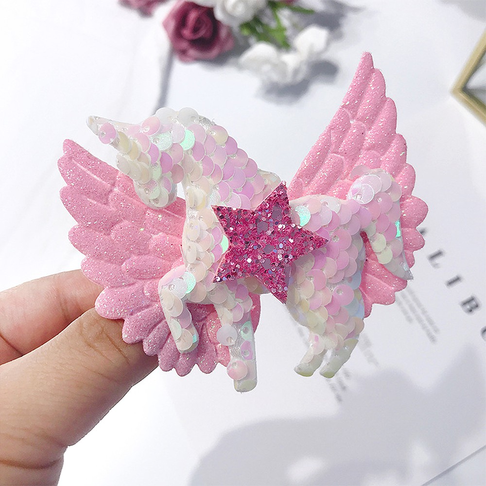 Kẹp tóc KIDSBOWS hình kỳ lân có cánh đính kim sa lấp lánh cho bé gái