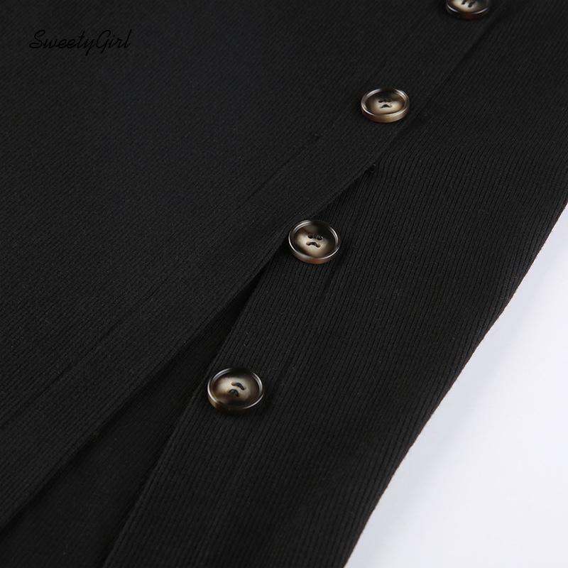 Đầm Midi Tay Ngắn Cổ Chữ V Màu Trơn Phối Nút Thời Trang Cho Nữ