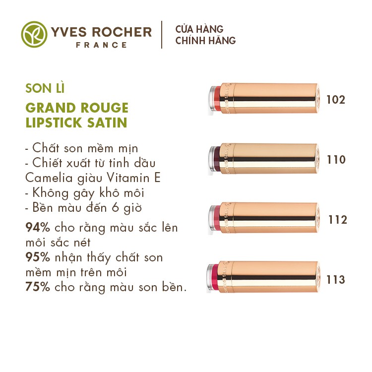 Son Lì Yves Rocher Grand Rouge Lipstick Satin 112 Scintillating Pink (tông hồng) 3,7g