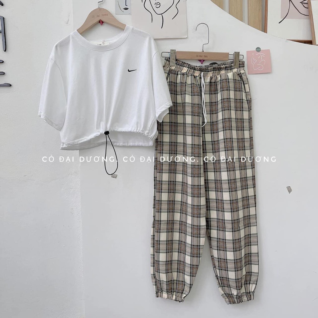 [GIÁ Sốc]  Áo Croptop Chốt Eo Chun Rút Dây Dáng Rộng- Áo Crt Tay Lỡ Unisex Nam Nữ Uzzlang (có ảnh thật)