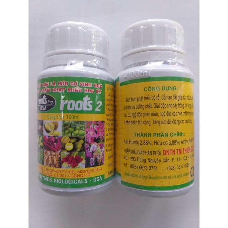 Phân bón lá kích thích ra rễ Roots 2, dạng nước, lọ 100ml, cho cây trồng - Hàng chính hãng