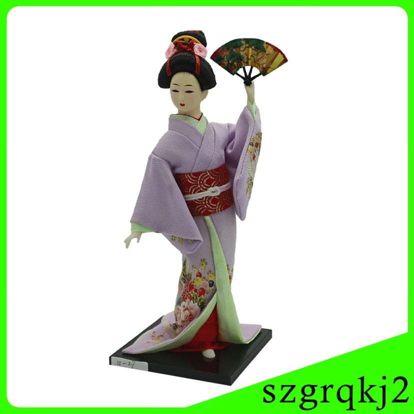 Búp Bê Geisha Mặc Kimono Màu Tím Cỡ 12inch Trang Trí Nhà Cửa